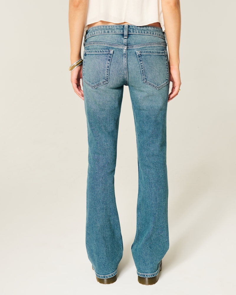 hüftig geschnittene tief gewaschene bootcut-jeans mit stickereien