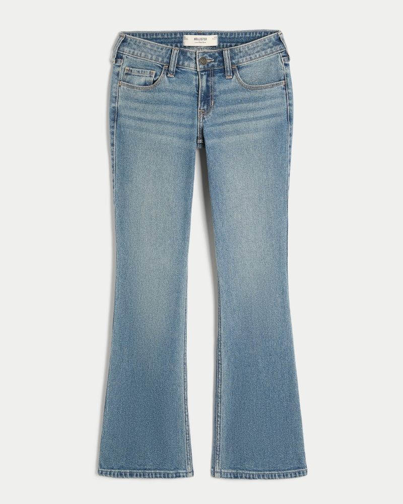 bootcut-jeans mit niedrigem bund schmetterlingsstickerei und mittlerer waschung