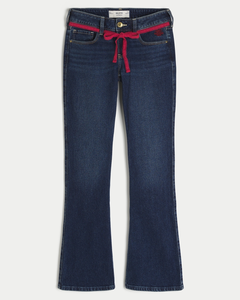 bootcut-jeans mit niedrigem bund schmetterlingsstickerei und mittlerer waschung