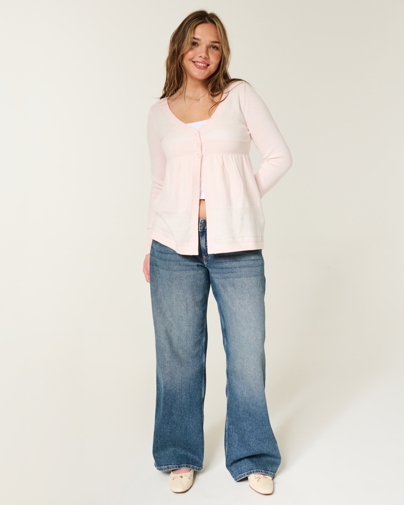 langärmelige fließende babydoll-strickjacke