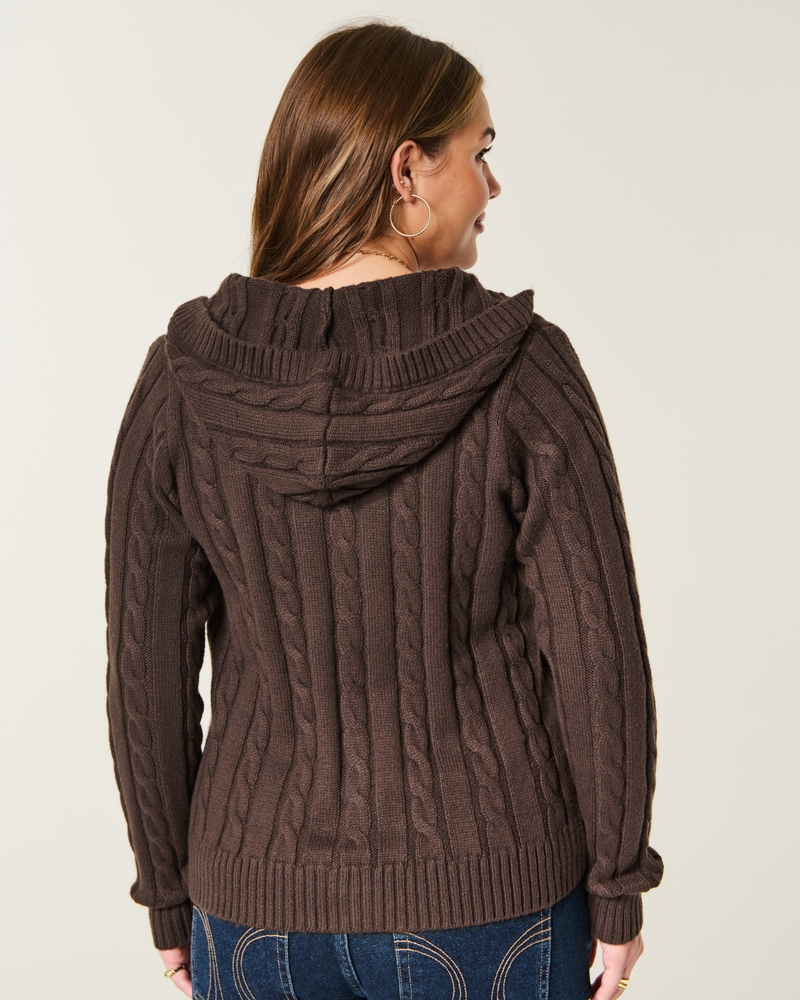 limitierte holiday-kollektion kapuzen-strickjacke mit zopfmuster und knopfleiste