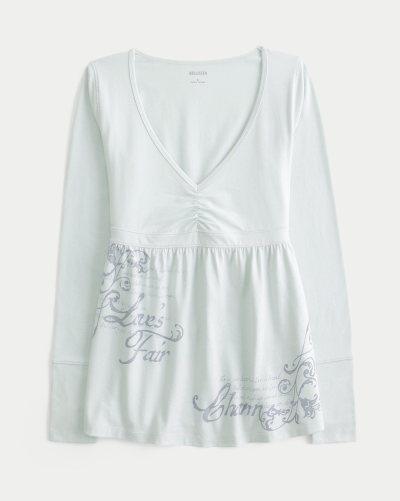 babydoll-top mit langen Ärmeln rüschenoberteil und brustmuster.