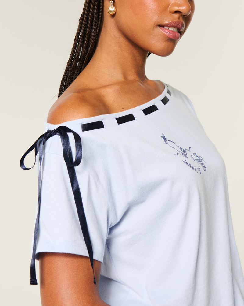 weit geschnittenes schulterfreies t-shirt mit bindeband vorne