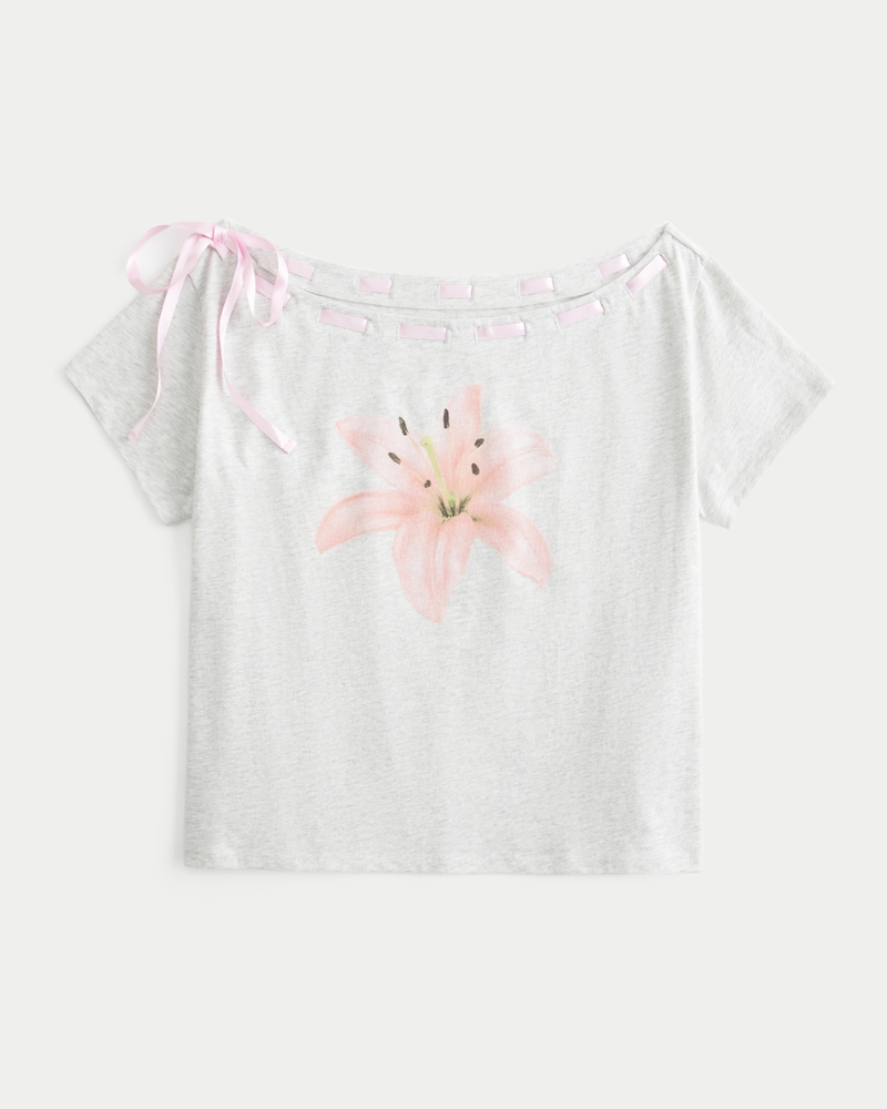 weit geschnittenes schulterfreies t-shirt mit bindeband vorne