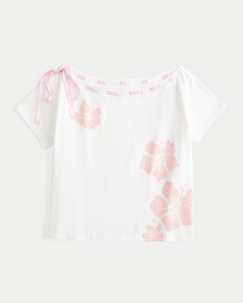 weit geschnittenes schulterfreies camouflage-t-shirt mit kordelzug