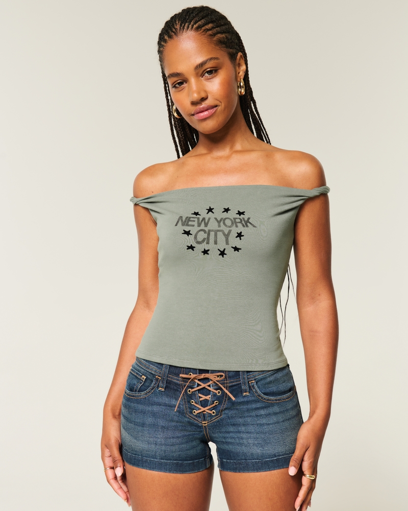 t-shirt mit knotenmuster und schulterfreiem schnitt aus samt