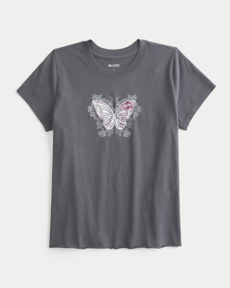 lässiges schmal geschnittenes t-shirt mit schmetterlingsprint