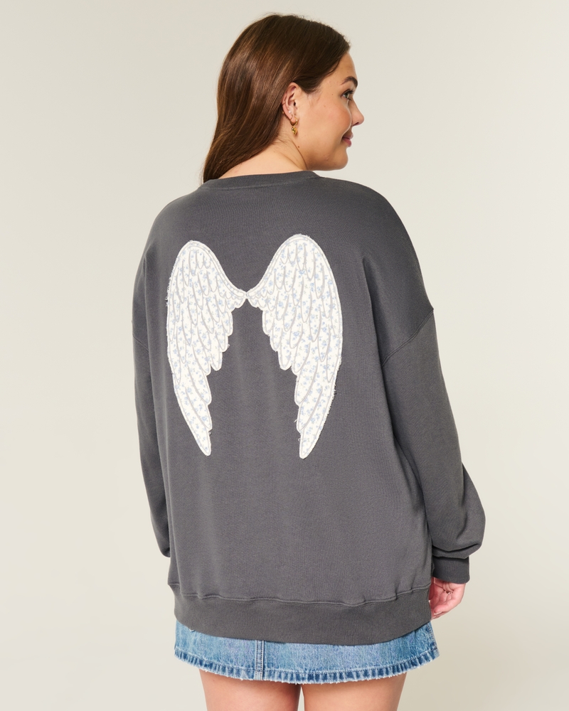 oversized sweatshirt mit engelsflügelmuster und rundhalsausschnitt