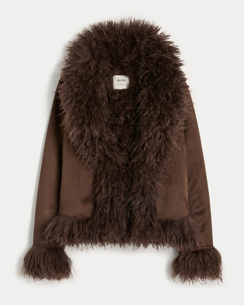 jacke mit kunstpelzfutter und kunstlammfell-kaschmir