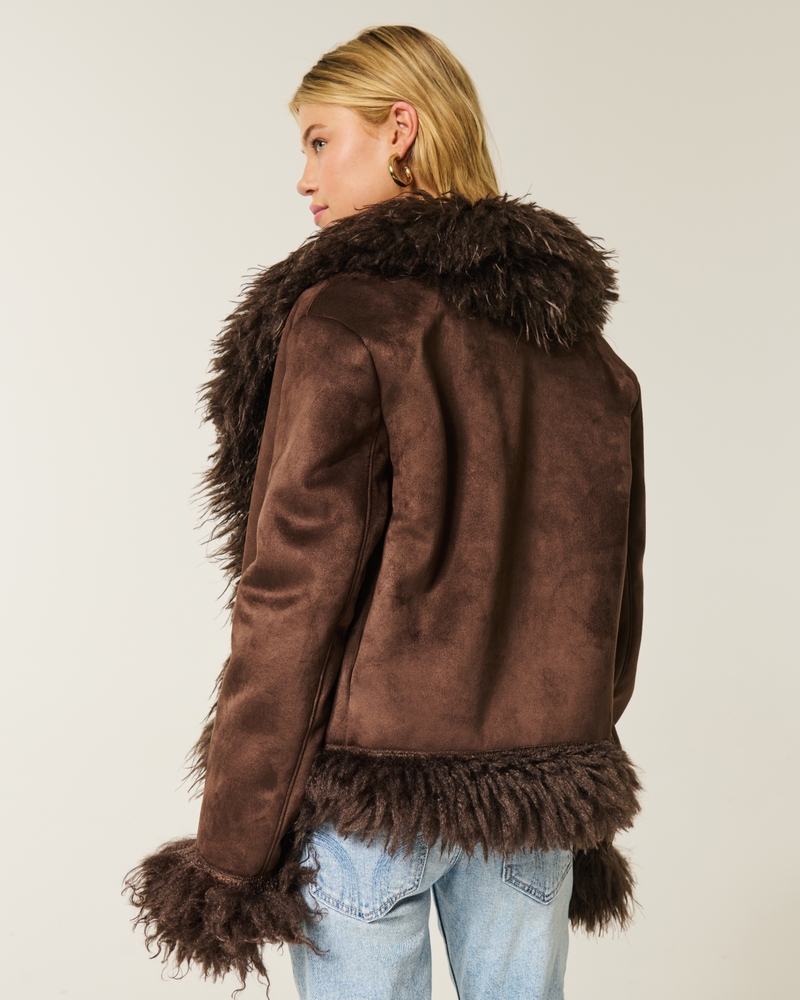jacke mit kunstpelzfutter und kunstlammfell-kaschmir