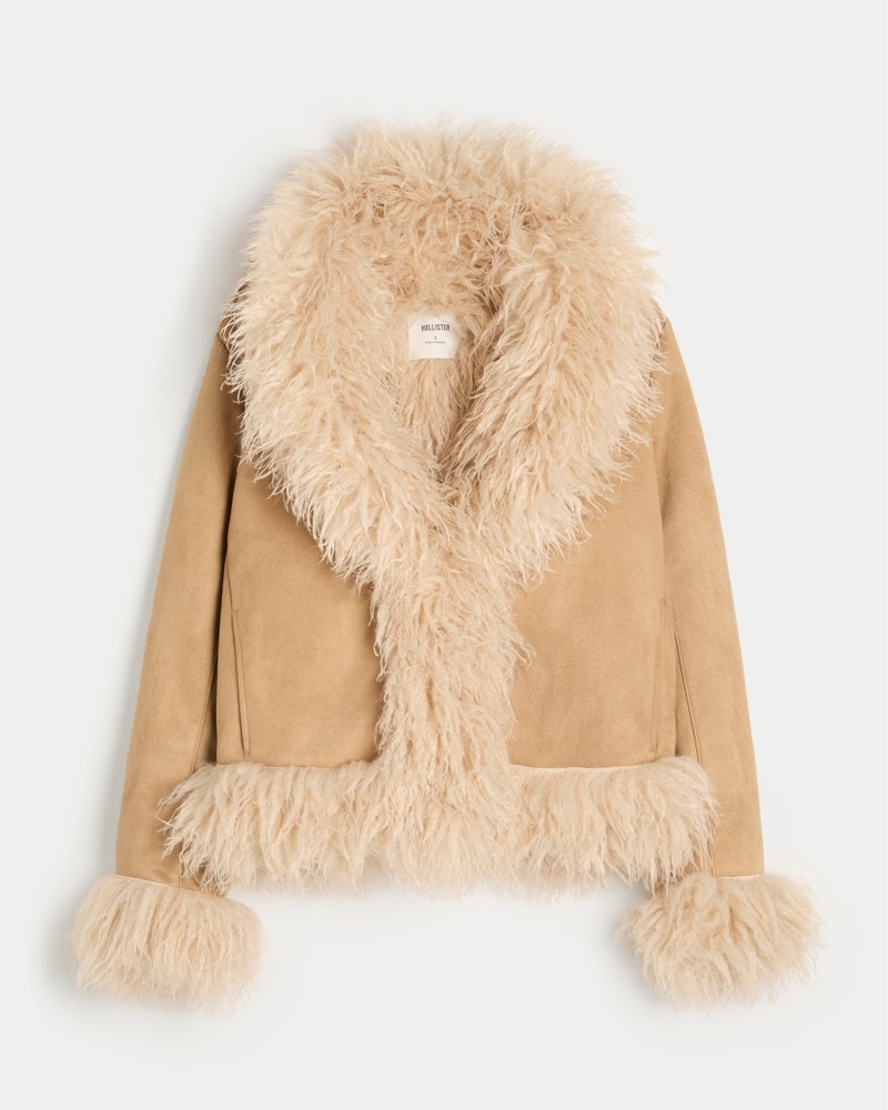 jacke mit kunstpelzfutter und kunstlammfell-kaschmir