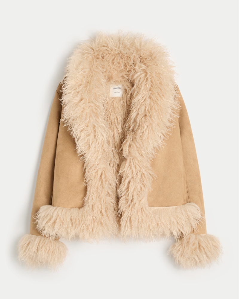 jacke mit kunstpelzfutter und kunstlammfell-kaschmir