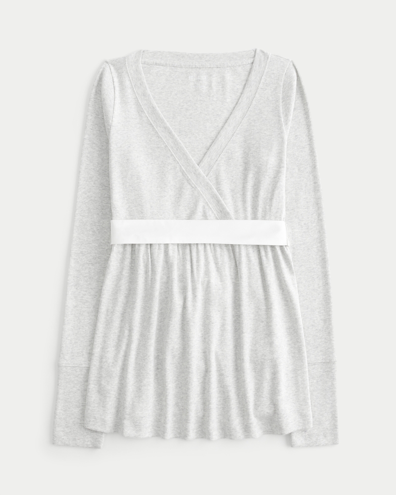 lässiges langärmeliges wickeloberteil im babydoll-stil