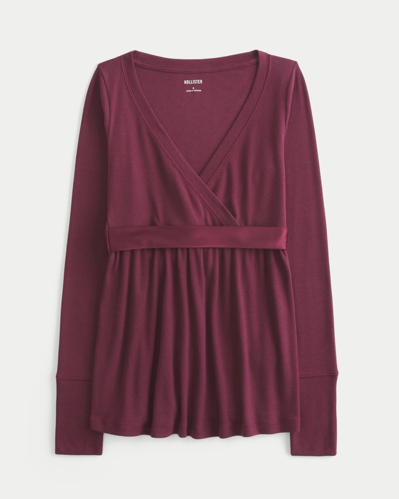 lässiges langärmeliges wickeloberteil im babydoll-stil