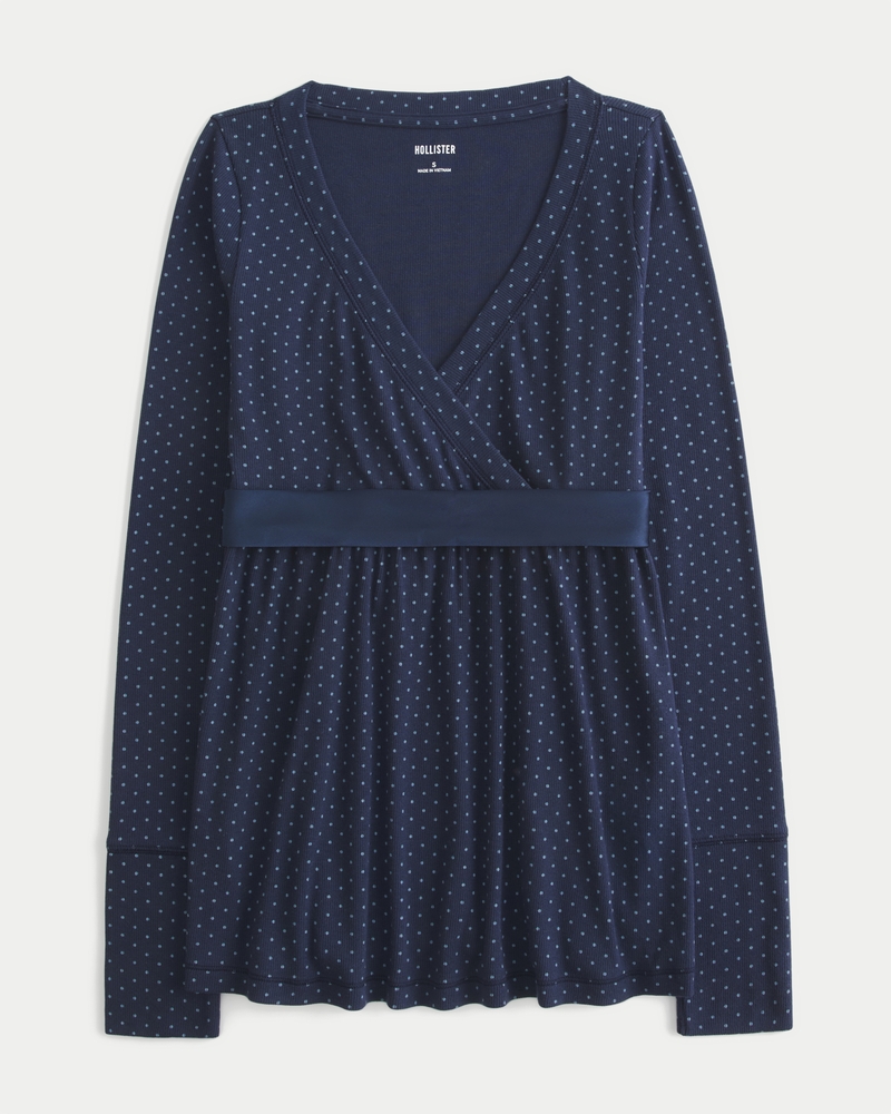 lässiges langärmeliges wickeloberteil im babydoll-stil