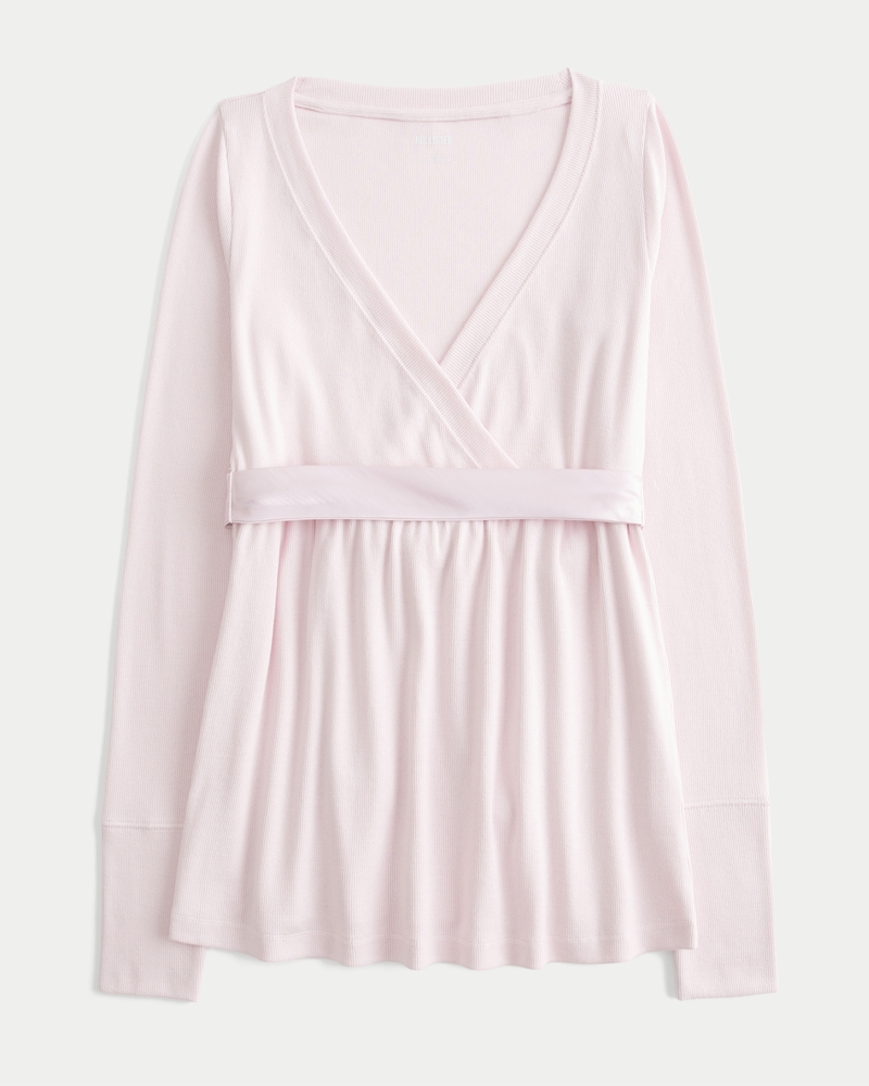 lässiges langärmeliges wickeloberteil im babydoll-stil