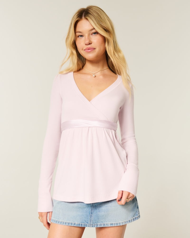 lässiges langärmeliges wickeloberteil im babydoll-stil