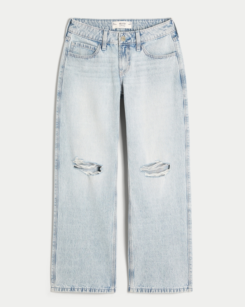 hüftig geschnittene mittelblaue jeans mit patchwork-muster und extraweitem schnitt.