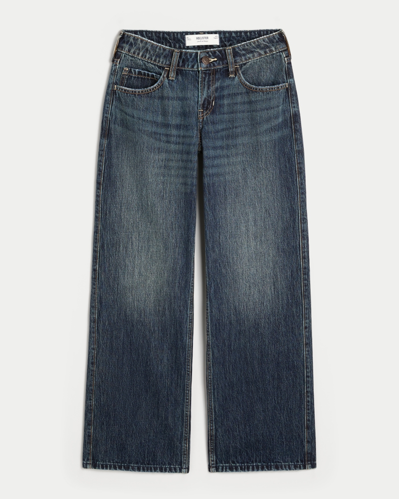 hüftig geschnittene mittelblaue baggy-jeans