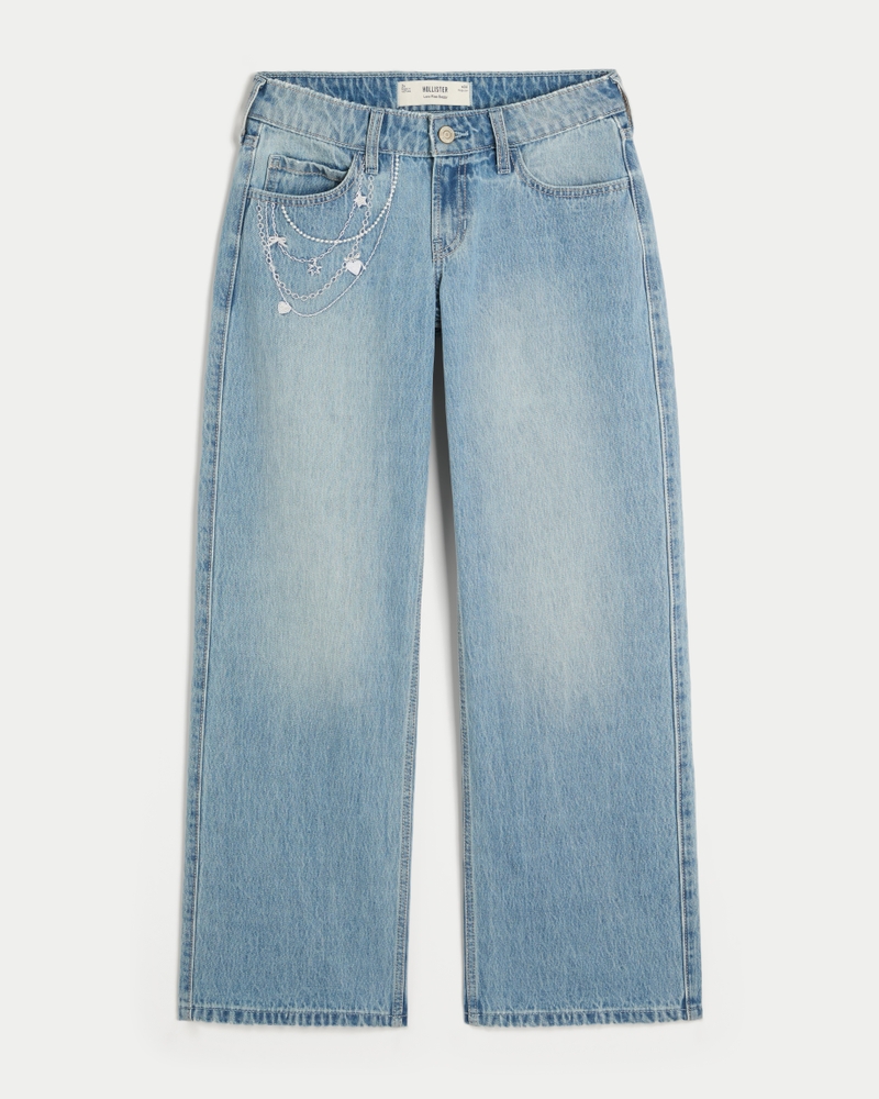 hüftig geschnittene mittelblaue baggy-jeans