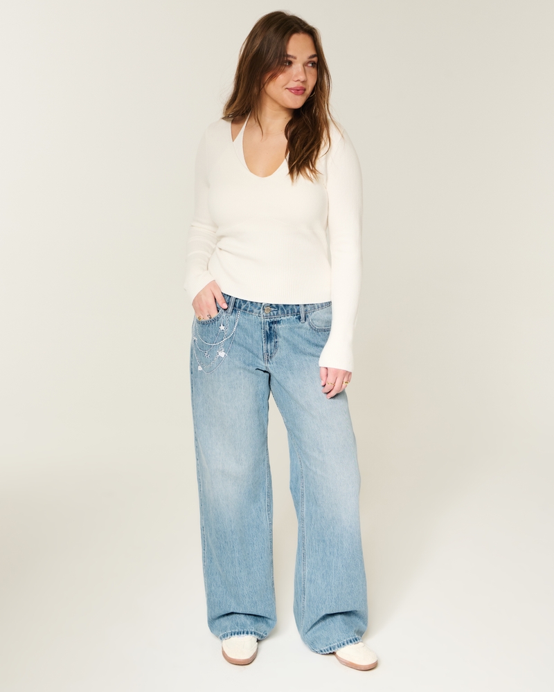 hüftig geschnittene mittelblaue baggy-jeans