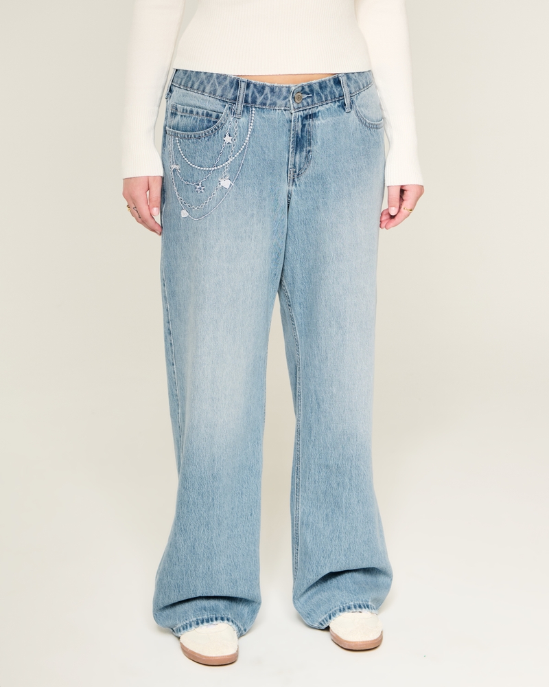 hüftig geschnittene mittelblaue baggy-jeans