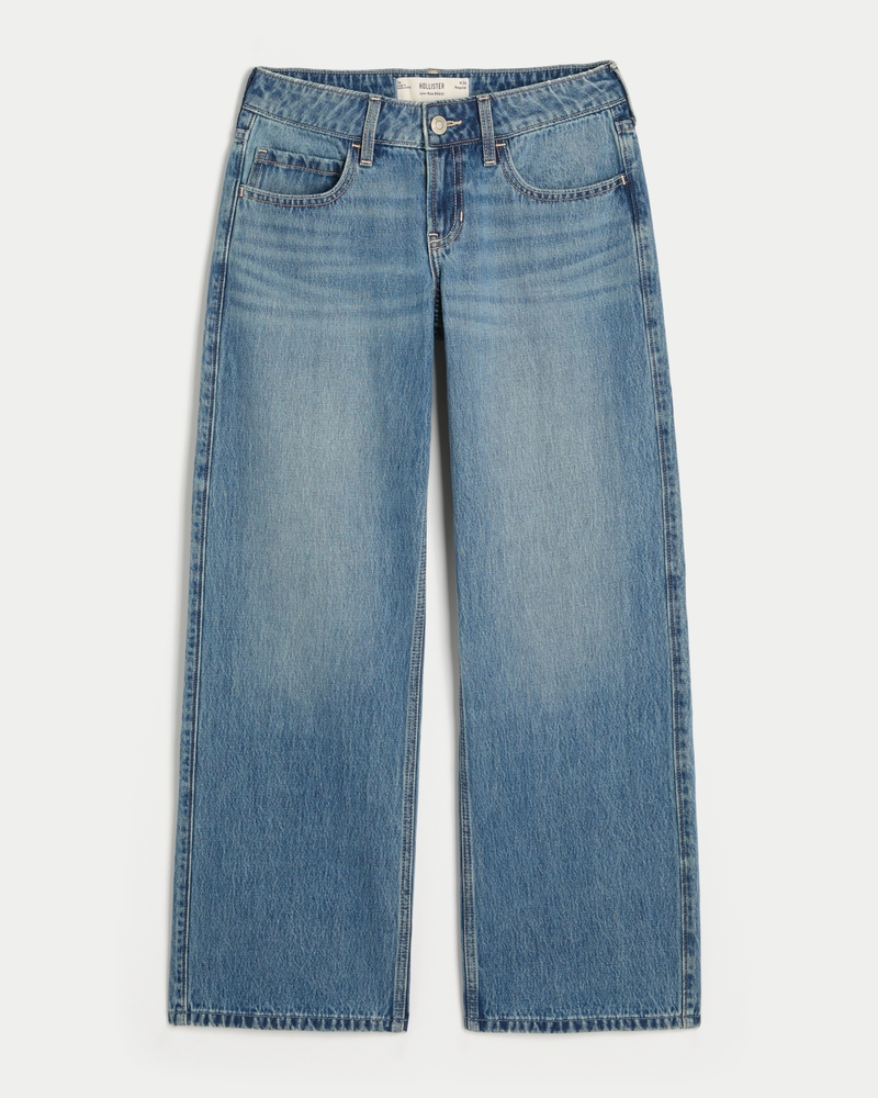 hüftig geschnittene mittelblaue baggy-jeans