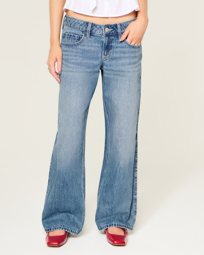 hüftig geschnittene mittelblaue baggy-jeans