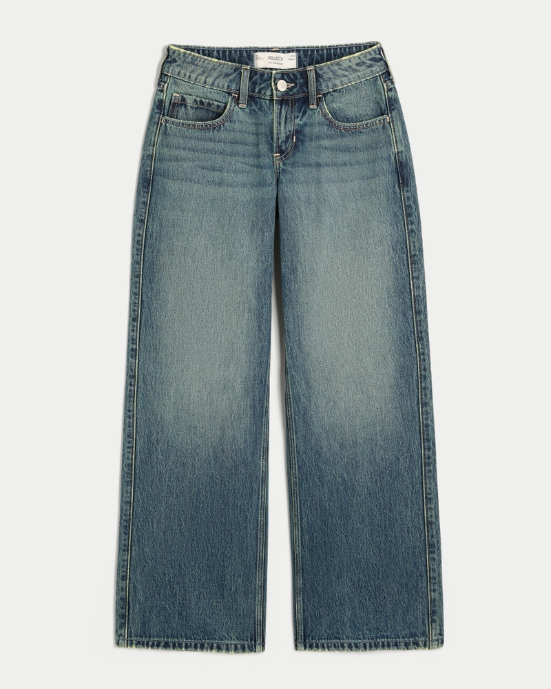 hüftig geschnittene mittelblaue baggy-jeans