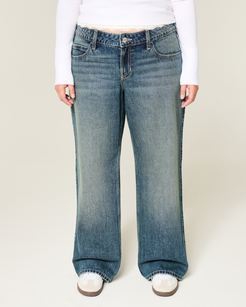 hüftig geschnittene mittelblaue baggy-jeans