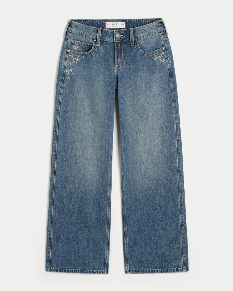 hüftig geschnittene mittelblaue baggy-jeans