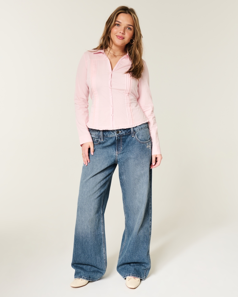 hüftig geschnittene mittelblaue baggy-jeans