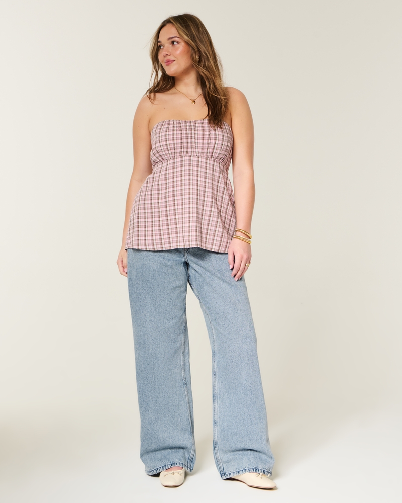 hüftig geschnittene mittelblaue baggy-jeans