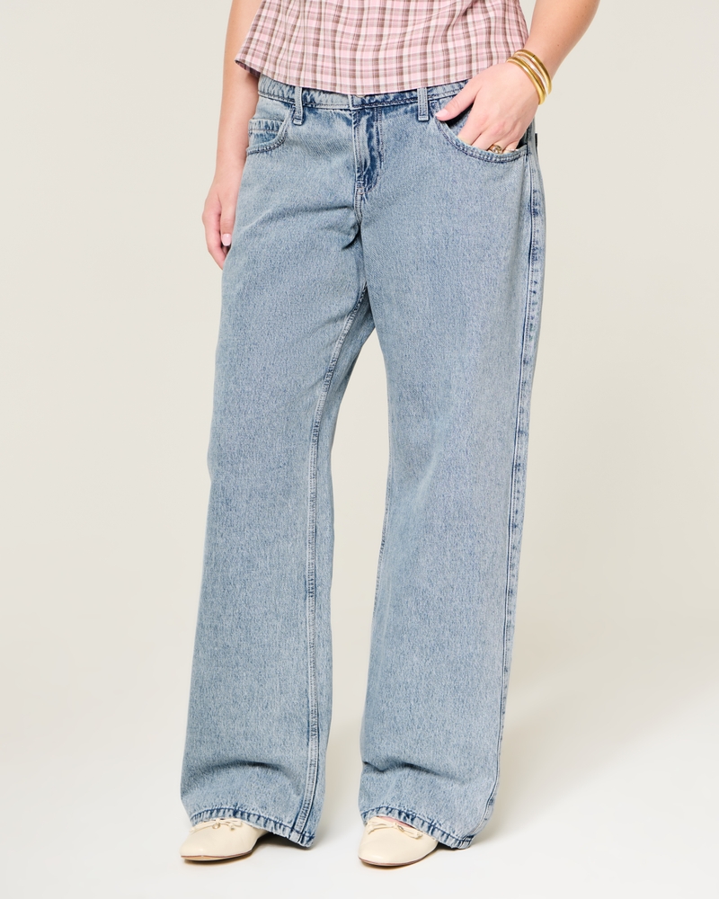 hüftig geschnittene mittelblaue baggy-jeans