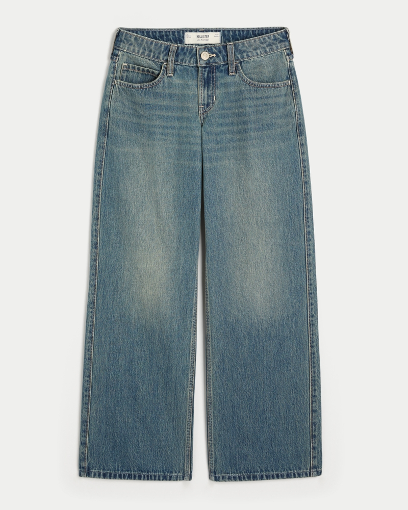 hüftig geschnittene mittelblaue baggy-jeans