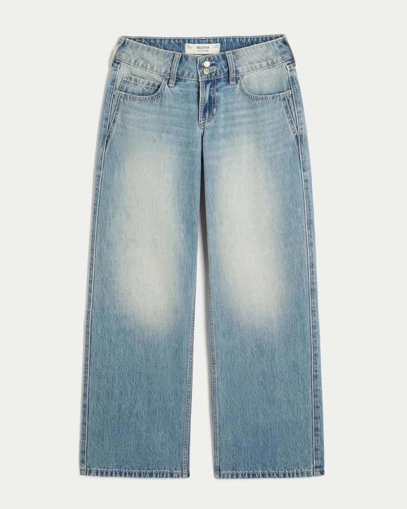 hüftjeans im y2k-stil mit mittlerer waschung und baggy-effekt