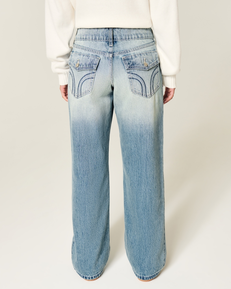 hüftjeans im y2k-stil mit mittlerer waschung und baggy-effekt