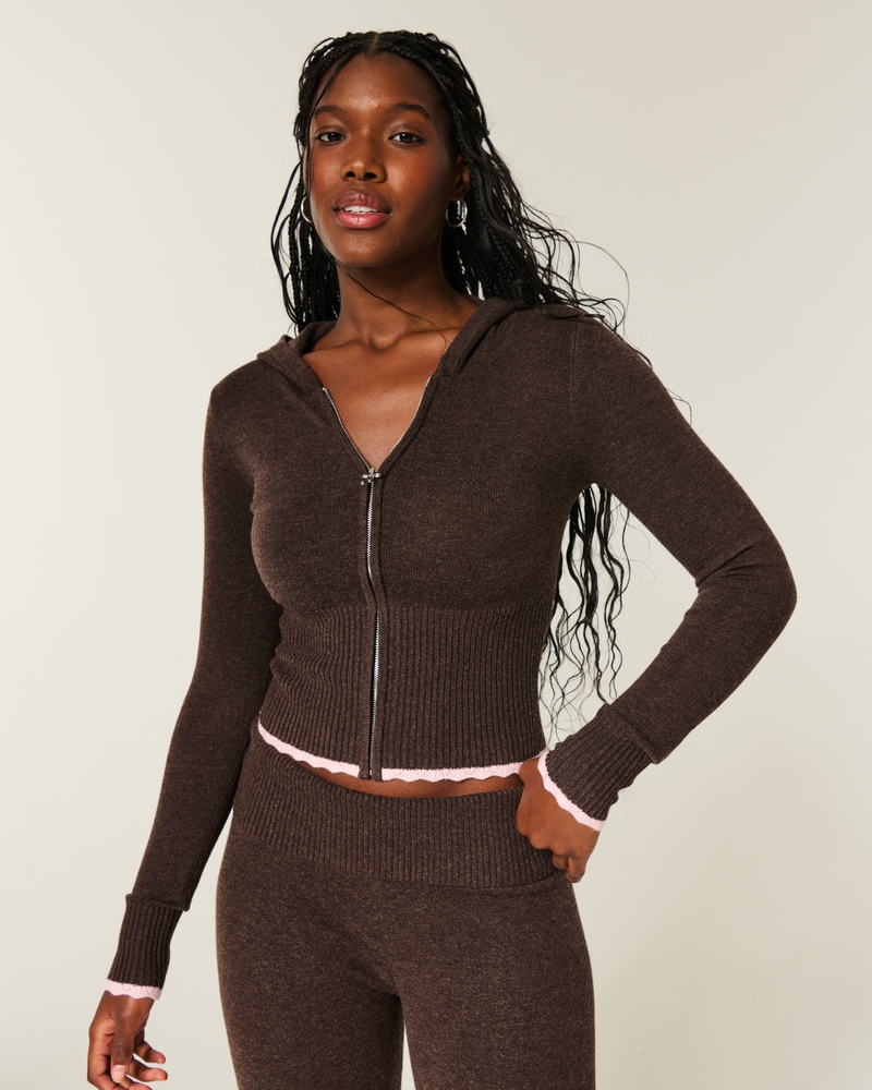 gilly hicks zopfstrick-kapuzenpullover mit reißverschluss
