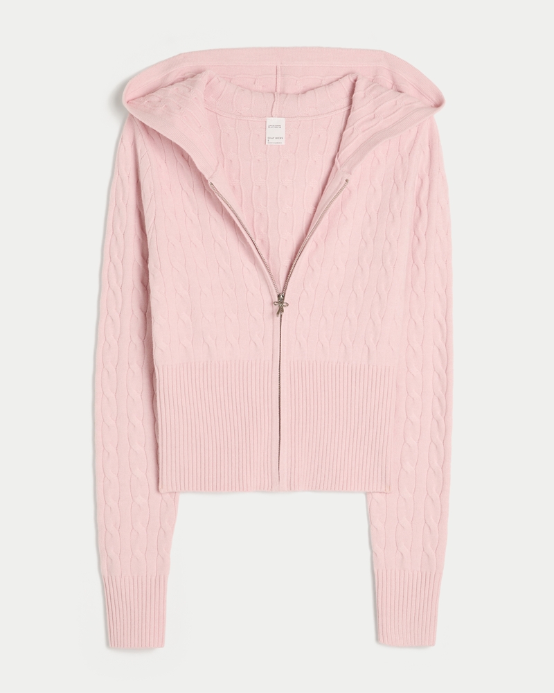 gilly hicks zopfstrick-kapuzenpullover mit reißverschluss