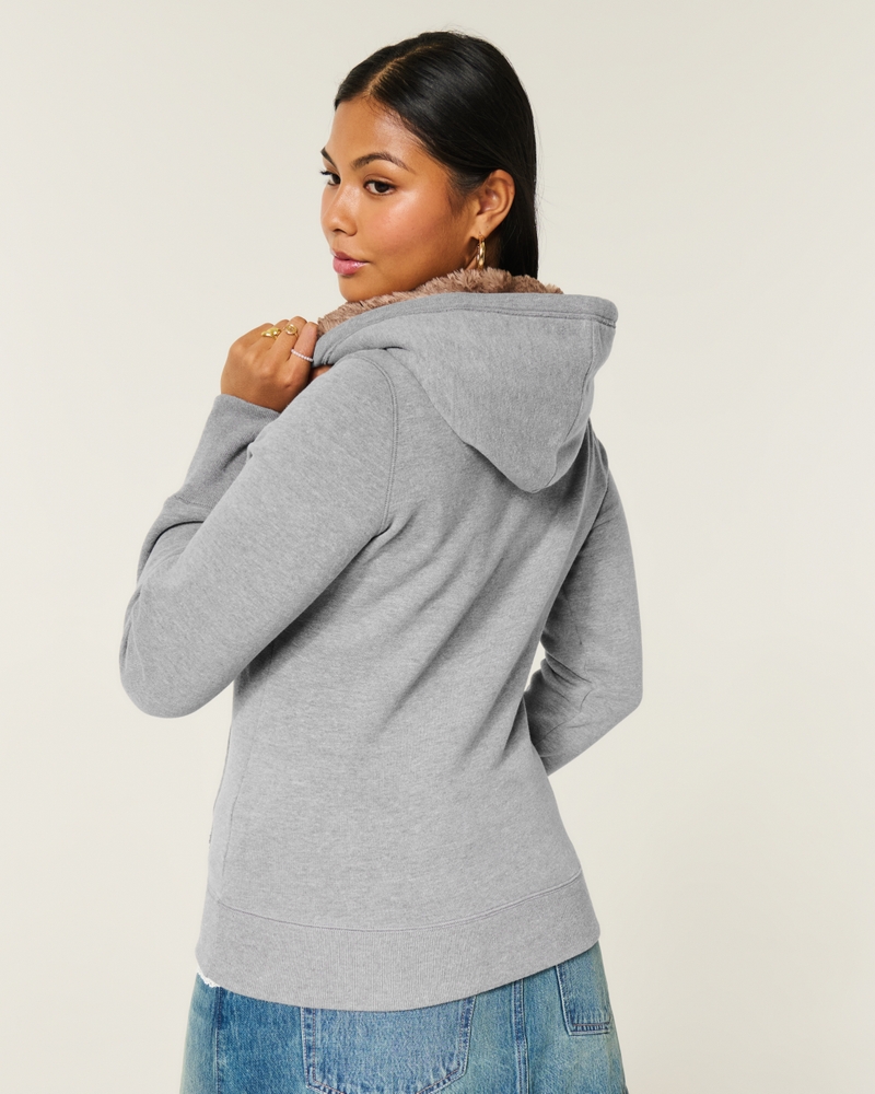 kapuzenpullover mit muster und futter aus kunstfell