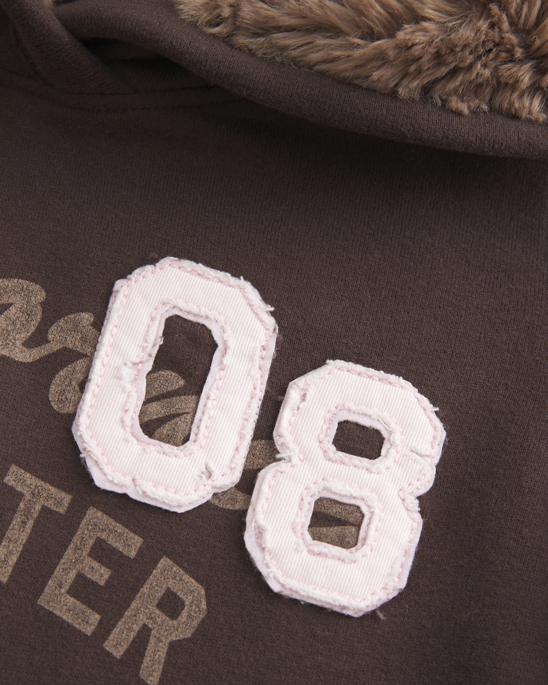 kapuzenpullover mit muster und futter aus kunstfell