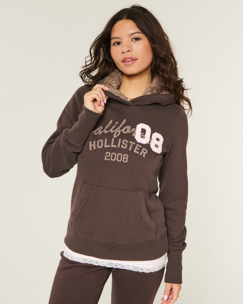 kapuzenpullover mit muster und futter aus kunstfell