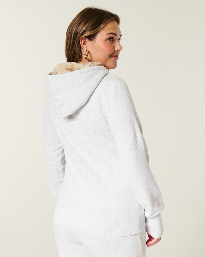 kapuzenpullover mit muster und futter aus kunstfell