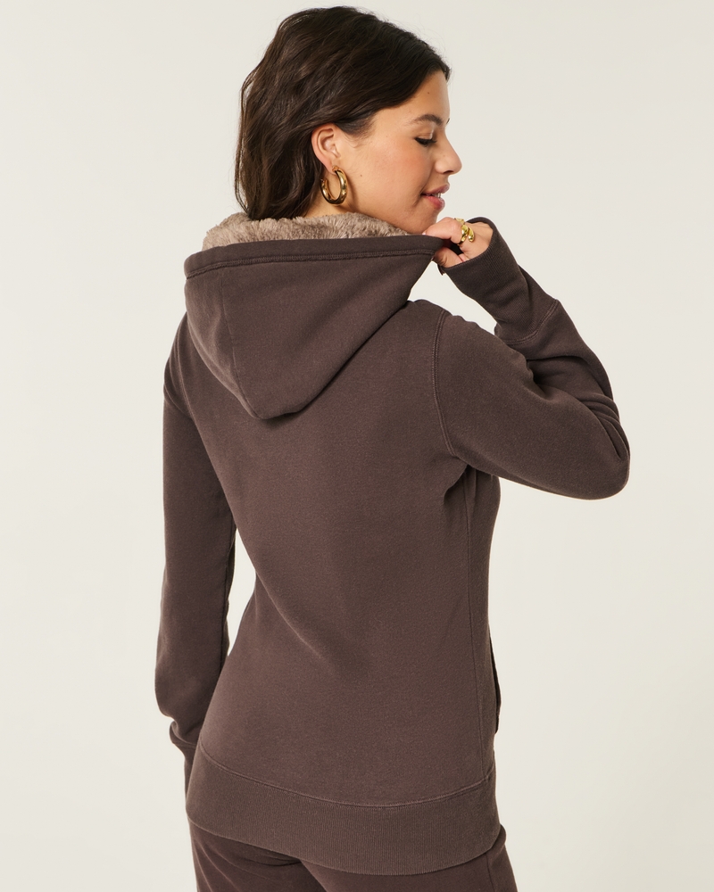 kapuzenpullover mit muster und futter aus kunstfell