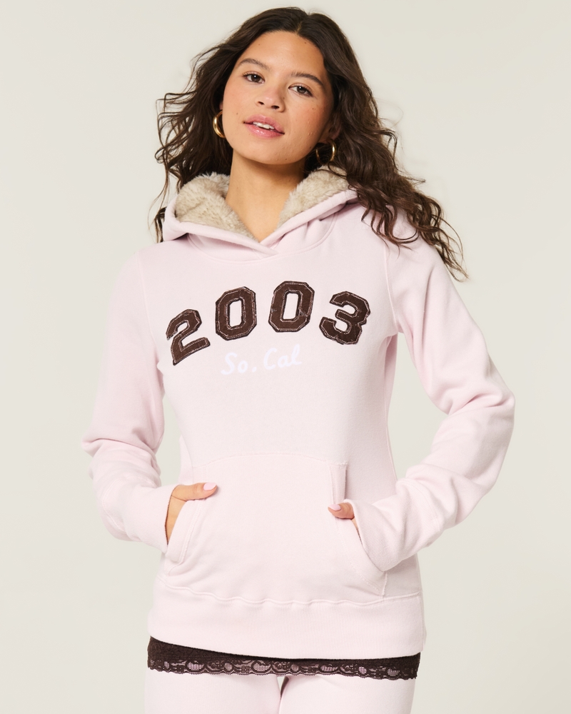 kapuzenpullover mit muster und futter aus kunstfell