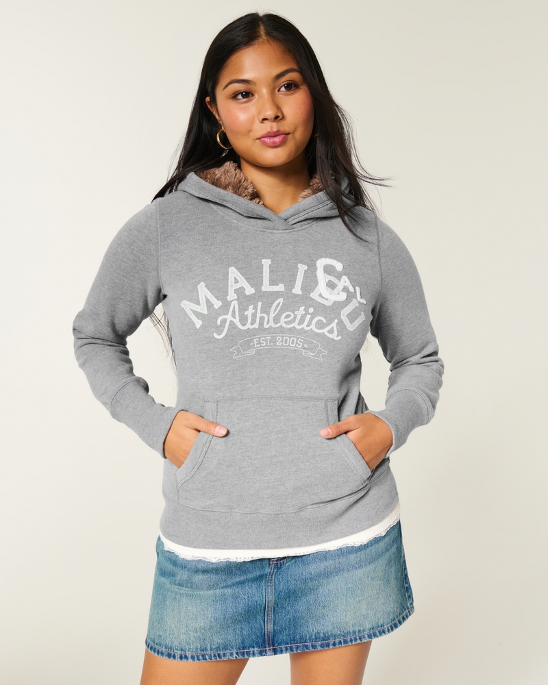kapuzenpullover mit muster und futter aus kunstfell