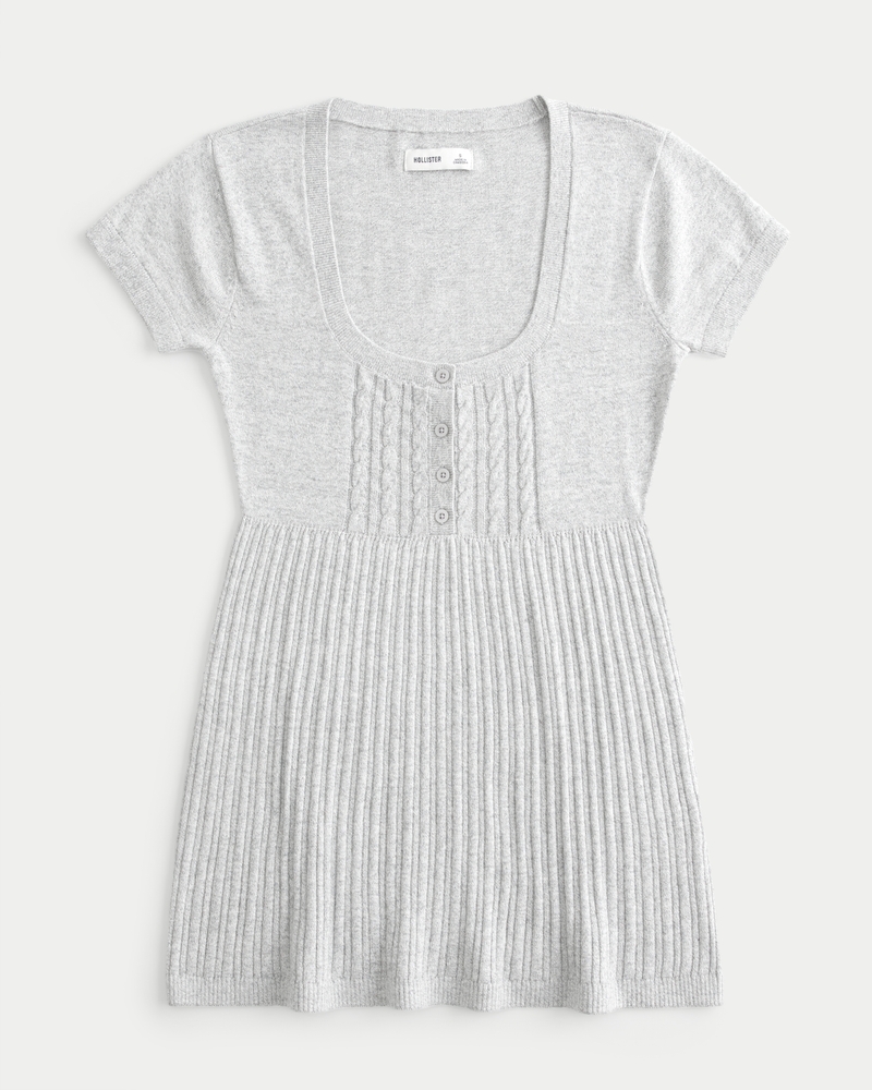kurzärmeliges babydoll-top mit henley-kragen