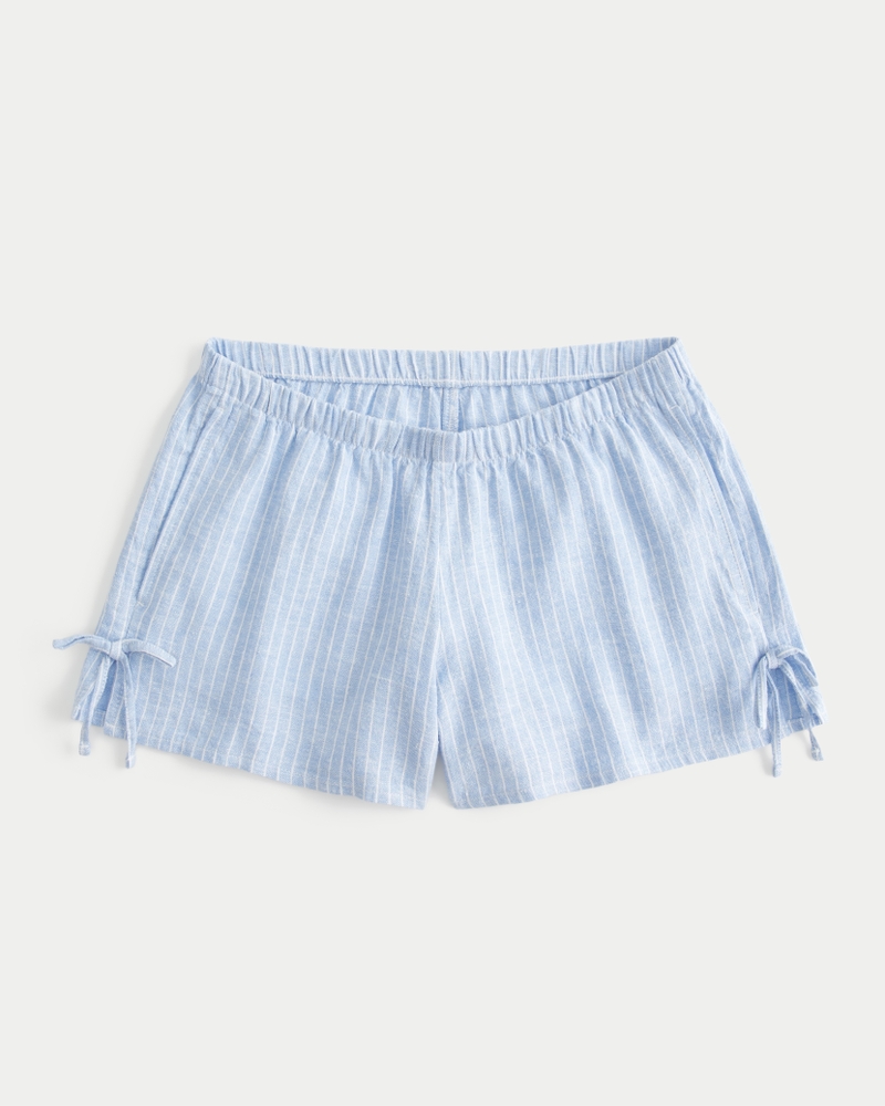 shorts aus weichem leinenmischgewebe mit seitlicher schleife