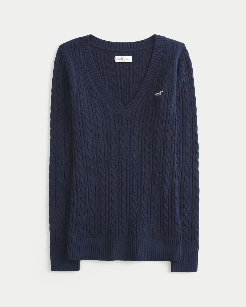 zopfmuster-pullover mit v-ausschnitt