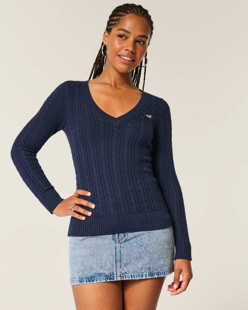 zopfmuster-pullover mit v-ausschnitt